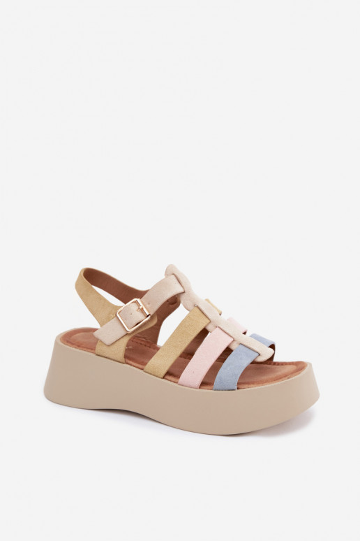 Sandalen mit Plattform und Kunstvelourslederriemen in verschiedenen Farben Glimelle