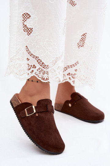 Damen Clogs mit Plattform und Schnallen in Schokoladenfarbe Selio 2
