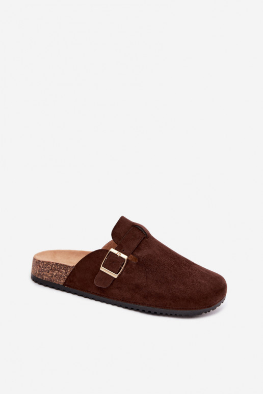 Damen Clogs mit Plattform und Schnallen in Schokoladenfarbe Selio
