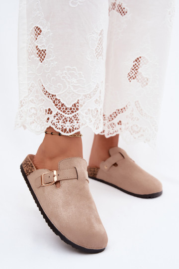Damen Clogs mit Schnallen in Sandfarbe aus Kunstveloursleder Glamora