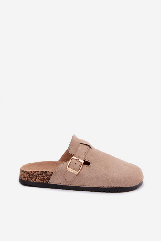 Damen Clogs mit Schnallen in Sandfarbe aus Kunstveloursleder Glamora