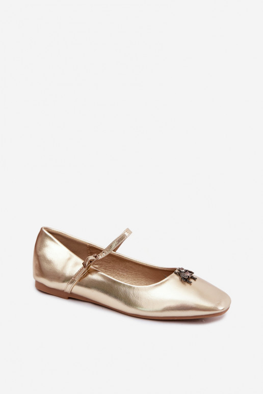 Damen Ballerinas mit Riemen und Schnallen in Goldfarbe aus Kunstleder Pinea