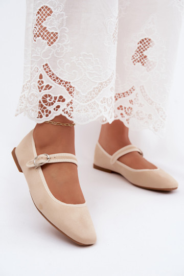 Damen Ballerinas mit Riemen in Sandfarbe aus Kunstveloursleder Birchia 2