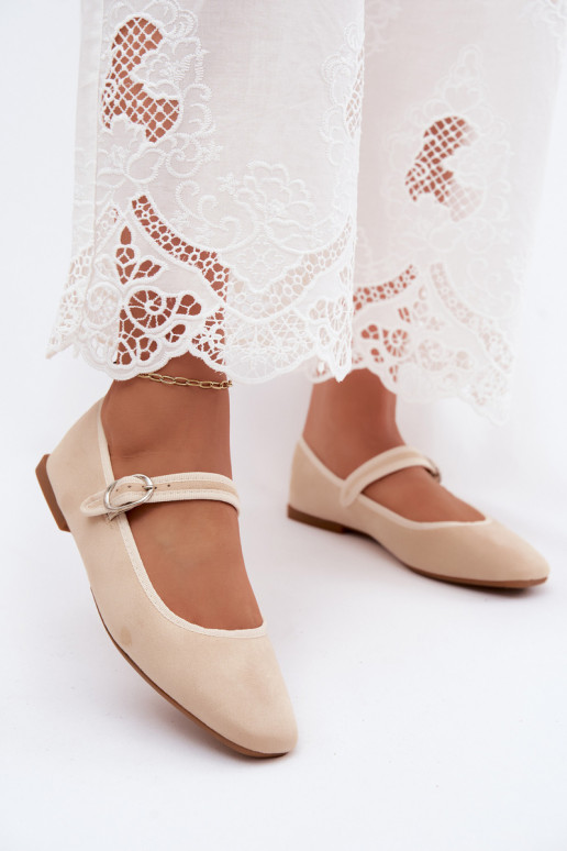 Damen Ballerinas mit Riemen in Sandfarbe aus Kunstveloursleder Birchia
