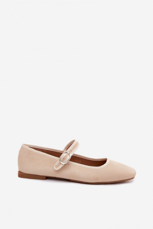 Damen Ballerinas mit Riemen in Sandfarbe aus Kunstveloursleder Birchia