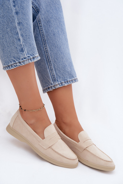 Damen Mokassins aus Kunstveloursleder beige Renelia