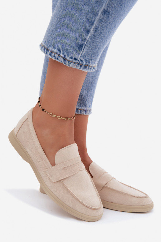 Damen Mokassins aus Kunstveloursleder beige Renelia
