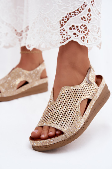 Goldene ausgeschnittene Plattform-Sandalen Tai turiciejka L4494-25