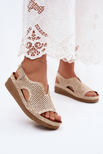 Goldene ausgeschnittene Plattform-Sandalen Tai turiciejka L4494-25 2