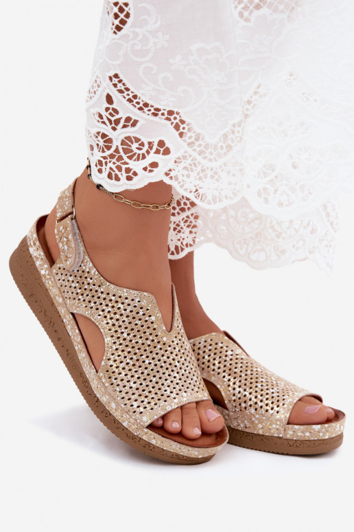 Goldene ausgeschnittene Plattform-Sandalen Tai turiciejka L4494-25