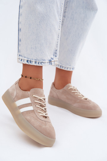 Beige Plattform-Sneaker aus Kunstveloursleder Coralia 2