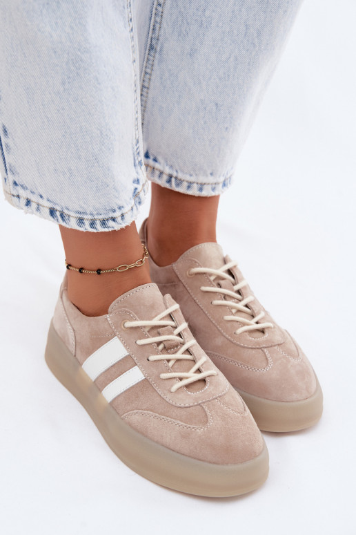 Beige Plattform-Sneaker aus Kunstveloursleder Coralia