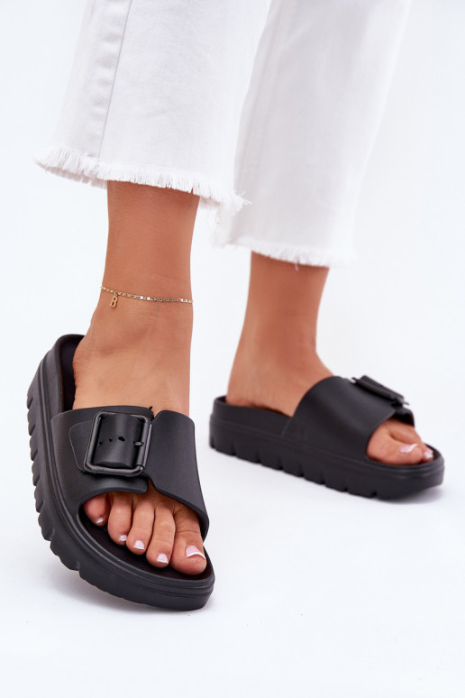 Schwarze Damen leichte Plattformschuhe mit Schnallen Viasara