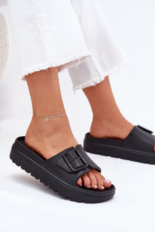 Schwarze Damen leichte Plattformschuhe mit Schnallen Viasara