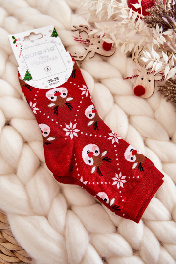 Damen Weihnachtsstrümpfe mit Glanz in roter Farbe Reindeers 2
