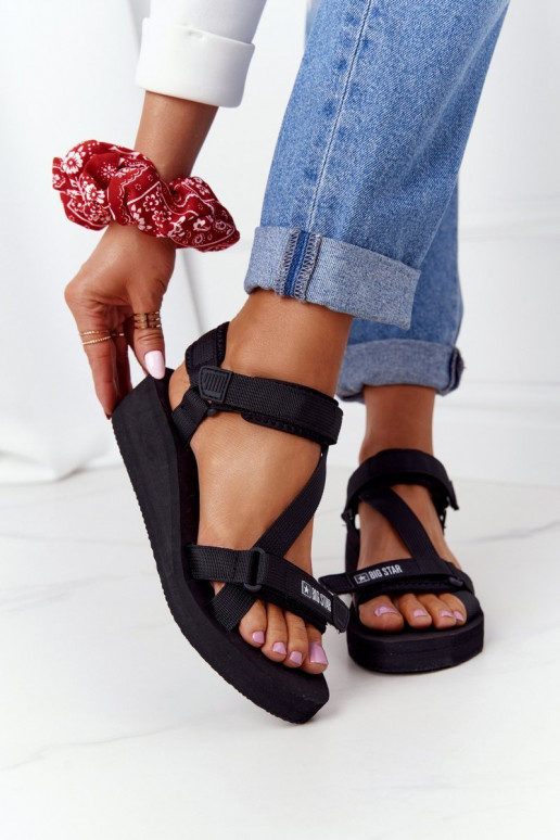 Leichte Hausschuhe Plateausandalen Big Star FF274A349 schwarze Farbe
