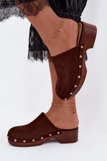 Damenclogs aus Kunstveloursleder in Gold mit Nieten Cherryelle
