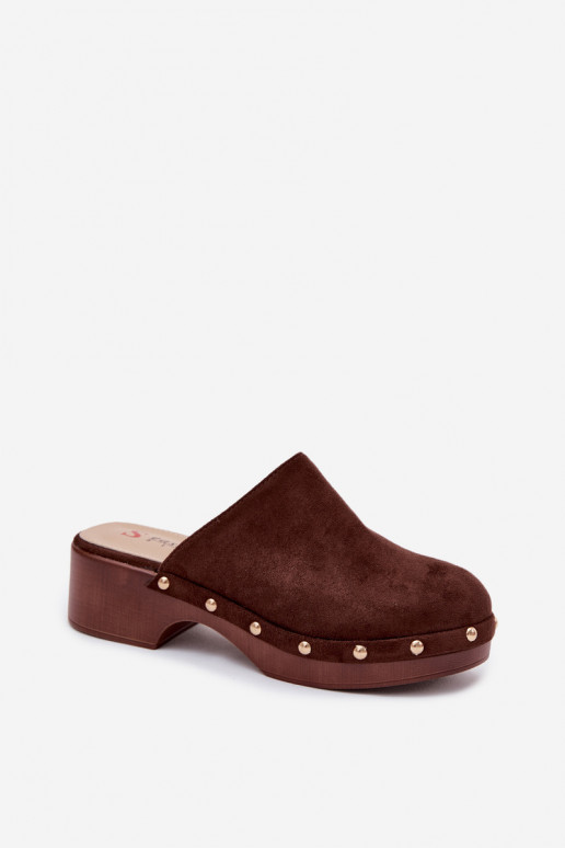 Damenclogs aus Kunstveloursleder in Gold mit Nieten Cherryelle