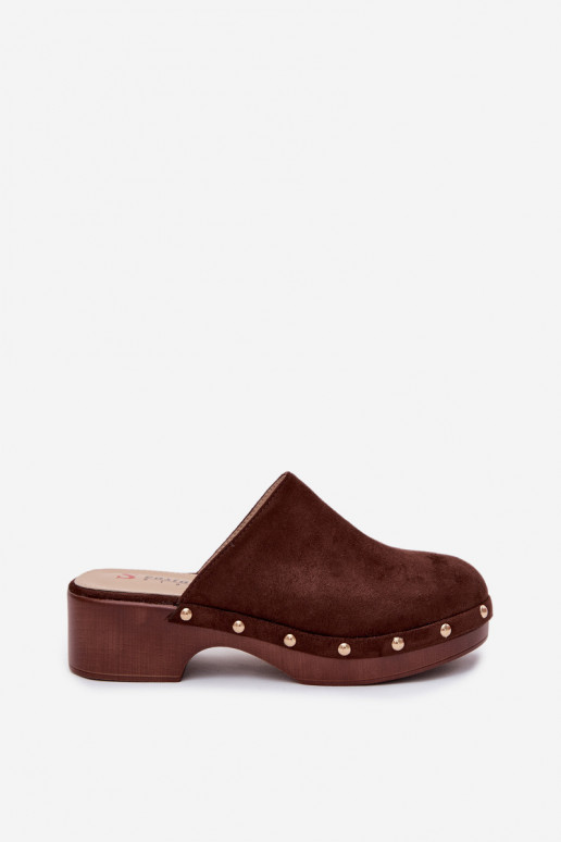 Damenclogs aus Kunstveloursleder in Gold mit Nieten Cherryelle