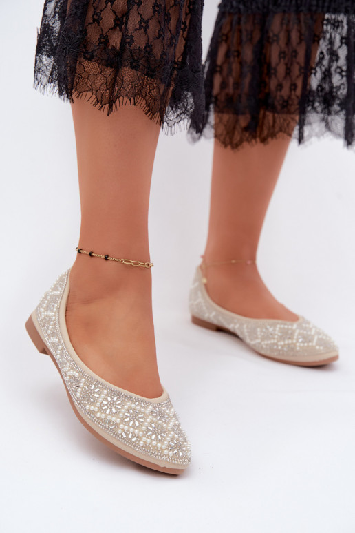 Damenballerinas mit Dekoration in Sandfarbe Lemonia