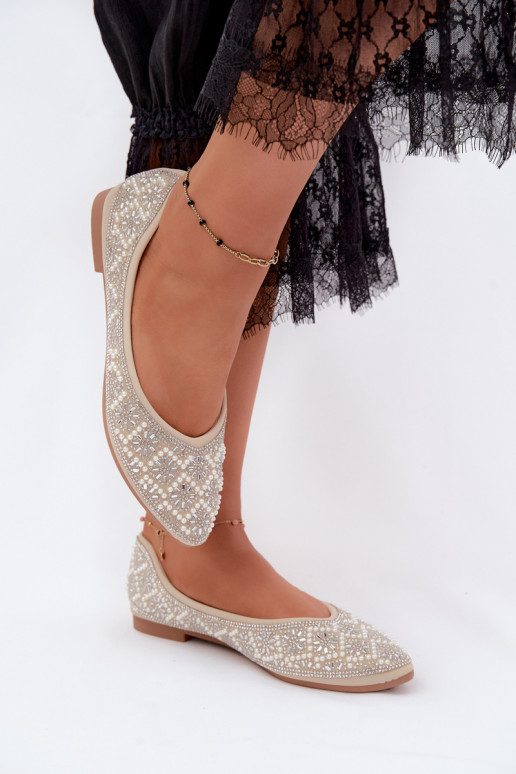 Damenballerinas mit Dekoration in Sandfarbe Lemonia