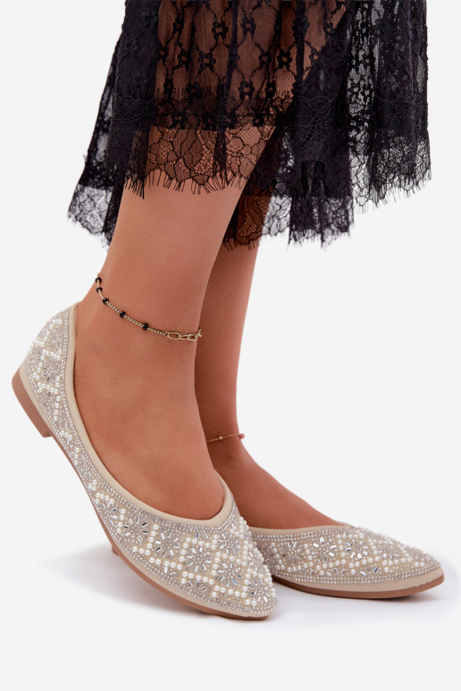 Damenballerinas mit Dekoration in Sandfarbe Lemonia