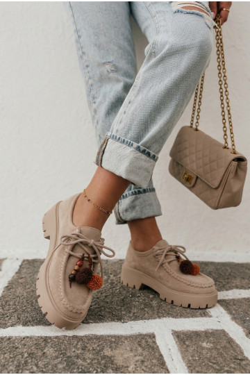 Schuhe mit schönen Details aus Kunstveloursleder in Sand Melonia