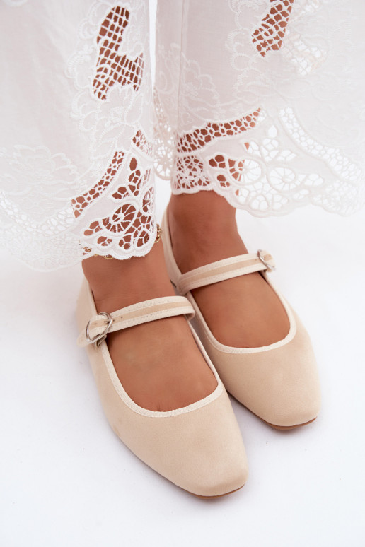 Damen Ballerinas mit Riemen in Sandfarbe aus Kunstveloursleder Birchia