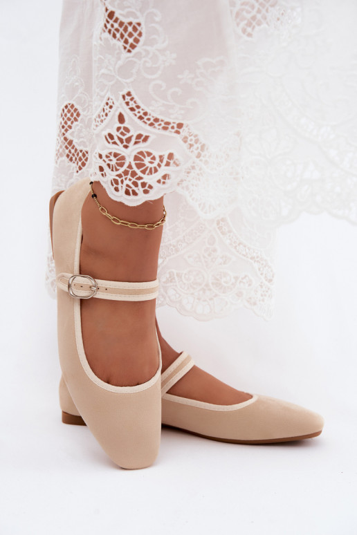 Damen Ballerinas mit Riemen in Sandfarbe aus Kunstveloursleder Birchia