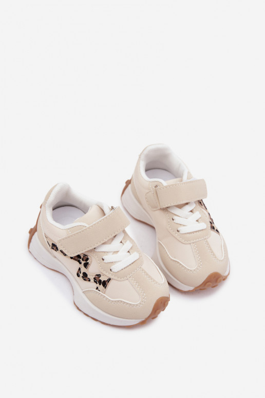 Kindersneaker mit Klettverschluss und Leopardenmuster in Sandfarbe Cosima