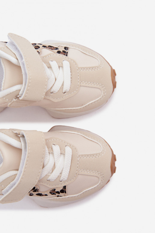 Kindersneaker mit Klettverschluss und Leopardenmuster in Sandfarbe Cosima
