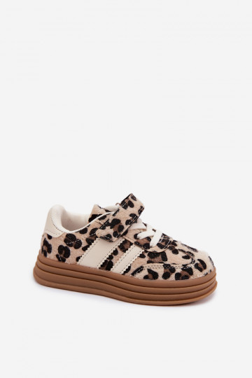 Kindersportschuhe mit Leopardenmuster und Klettverschluss in Sandfarbe Satinia