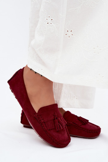 Damen Mokassins mit Fransen aus Kunstveloursleder in Bordeaux Linden 2