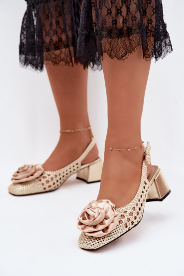 Gemusterte Damen-Sandalen mit Absatz und Ornamenten Artiker 58C0798 goldfarben 2