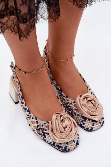 gemusterte Sandalen Feminin mit Absätzen mit Ornamenten Artiker 58C0372 Beige-Dunkelblau