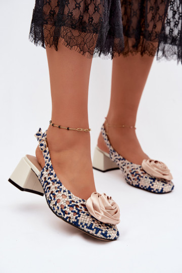Gemusterte Damen-Sandalen mit Absatz und Ornamenten Artiker 58C0372 sand- und dunkelblau 2