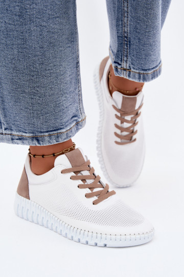 Leder-Sportschuhe für Frauen Artiker 58C3083 weiß und braun