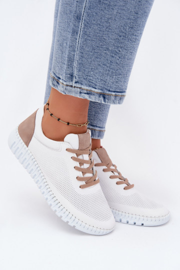 Leder-Sportschuhe für Frauen Artiker 58C3083 weiß und braun 2