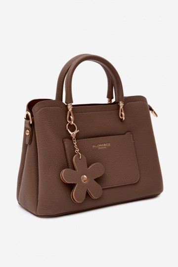 Tasche aus Kunstleder mit Schlüsselanhänger und Blumenmotiven in Tonfarbe Noomi 2