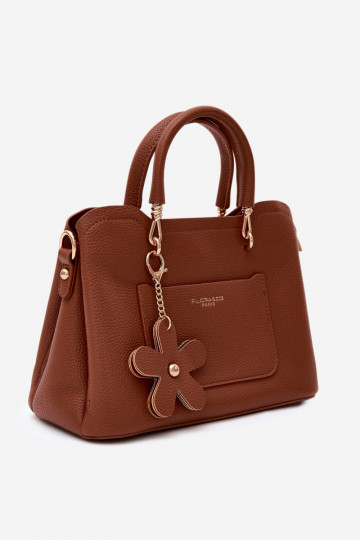 Tasche aus Kunstleder mit Schlüsselanhänger und Blumenmotiven in braun Noomi 2
