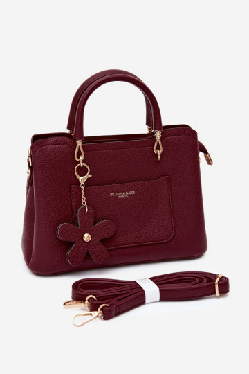 Handtasche mit Kunstleder-Schlüsselanhänger mit Blumenmotiven in bordeaux Noomi 2
