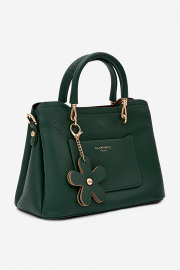 Handtasche mit Kunstleder-Schlüsselanhänger mit Blumenmotiven in Flaschengrün Noomi 2