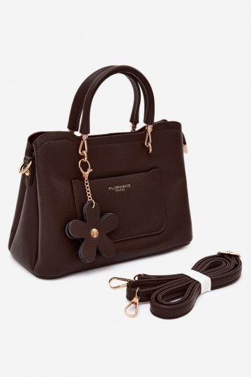 Handtasche mit Kunstleder-Schlüsselanhänger mit Blumenmotiven in Schokoladenfarbe Noomi 2