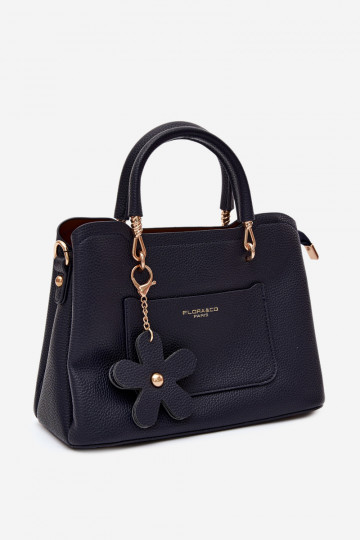 Handtasche mit Kunstleder-Schlüsselanhänger mit Blumenmotiven in Dunkelblau Noomi 2