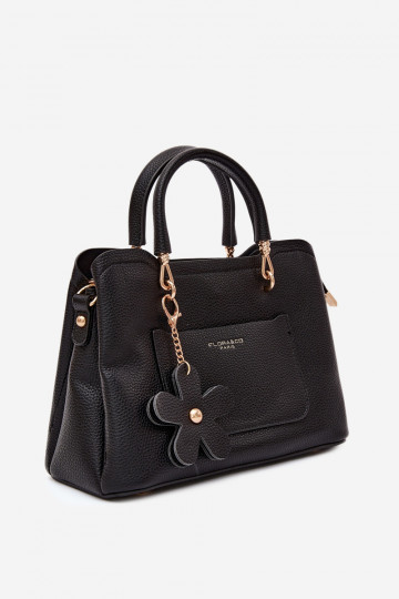 Handtasche mit Kunstveloursleder-Schlüsselanhänger mit Blumenmotiven in Schwarz Noomi 2