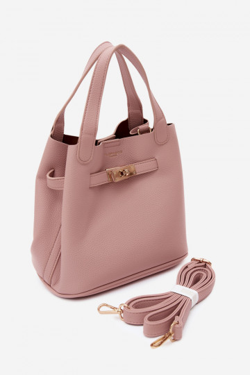 Tasche mit Kosmetiktasche aus Kunstleder in rosa Crumble