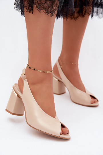 Elegante Damen-Sandalen mit Absatz in Sandfarbe Zazoo 1085