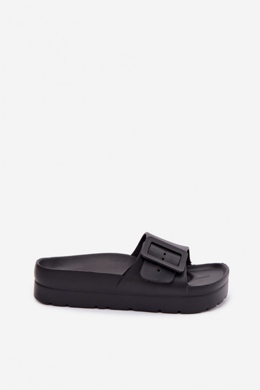 Schwarze Damen-Slipper mit Plattform und Schnallen Caramel