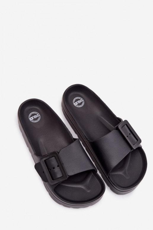 Schwarze Damen-Slipper mit Plattform und Schnallen Caramel