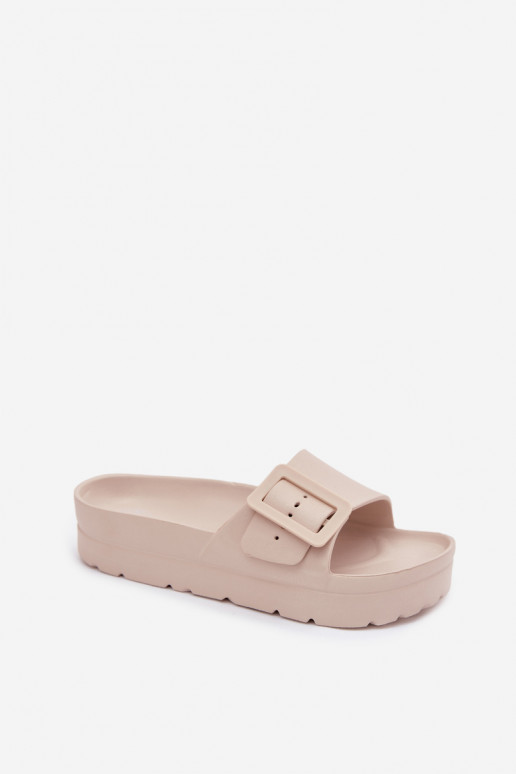Beige Damen-Slipper mit Plattform und Schnallen Caramel